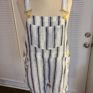 NWT Sz L WEWOREWHAT linen stripe shortalls